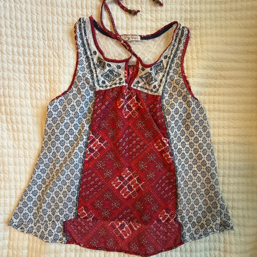 Rewind Red and Blue Geometric Tank Top